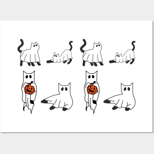 Ghost Cats Halloween Design Posters and Art